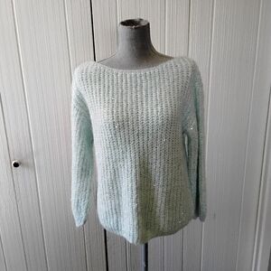 Womens Sweater, Soft Pale Green With Silver Threads